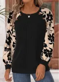 Modlily Black Tummy Coverage Floral Print Long Sleeve Sweatshirt - L
