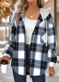 Modlily Dark Blue Tummy Coverage Plaid Long Sleeve Hooded Coat - XL