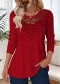 Modlily Red Tummy Coverage Long Sleeve Round Neck T Shirt - L