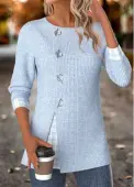 Modlily Light Blue Tummy Coverage Plaid Long Sleeve Blouse - M