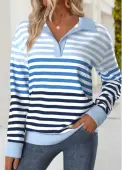 Modlily Blue Tummy Coverage Striped Long Sleeve Sweatshirt - M