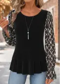 Modlily Black Tummy Coverage Long Sleeve Round Neck Blouse - M