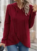 Modlily Wine Red Surplice Long Sleeve Hoodie - M