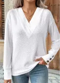 Modlily White Patchwork Long Sleeve V Neck T Shirt - XXL