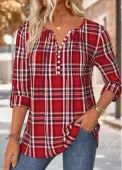 Modlily Red Tummy Coverage Plaid Long Sleeve T Shirt - M