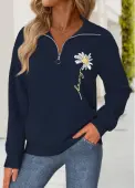 Modlily Navy Tummy Coverage Daisy Print Long Sleeve Sweatshirt - M