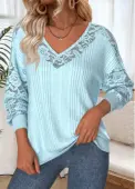 Modlily Light Blue Tummy Coverage Long Sleeve V Neck Sweatshirt - XXL