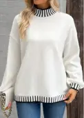 Modlily White Tummy Coverage Long Sleeve High Neck Sweater - S