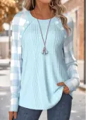 Modlily Light Blue Tummy Coverage Plaid Long Sleeve T Shirt - S