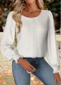 Modlily White Tummy Coverage Long Sleeve Round Neck Blouse - M