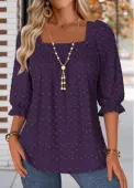 Modlily Purple Smocked Half Sleeve Square Neck Blouse - M