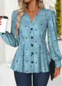 Modlily Denim Blue Peplum Denim-effect Print Long Sleeve Shirt - XXL