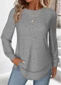 Modlily Grey Curved Hem Long Sleeve T Shirt - XXL