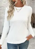 Modlily White Tuck Stitch Long Sleeve Round Neck T Shirt - XXL