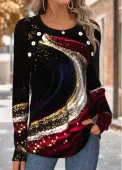 Modlily Multi Color Tummy Coverage Ombre Long Sleeve T Shirt - L