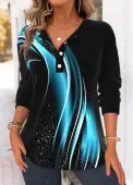 Modlily Black Tummy Coverage Dazzle Colorful Print Long Sleeve Sweatshirt - L