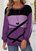 Modlily Purple Tummy Coverage Geometric Print Long Sleeve Sweatshirt - XL