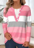Modlily Pink Tummy Coverage Striped Long Sleeve T Shirt - M