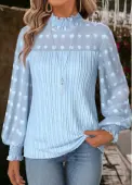 Modlily Light Blue Tummy Coverage Long Sleeve High Neck Blouse - XL