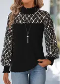 Modlily Black Tummy Coverage Long Sleeve High Neck Blouse - L