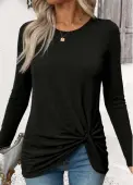Modlily Black Twist Long Sleeve Round Neck T Shirt - XXL