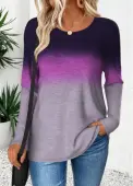 Modlily Purple Curved Hem Ombre Long Sleeve T Shirt - M