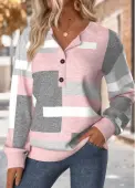 Modlily Light Pink Tummy Coverage Geometric Print Long Sleeve Sweatshirt - L