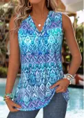 Modlily Multi Color Geometric Print Sleeveless V Neck Tank Top - S