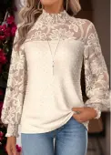 Modlily Beige Tummy Coverage Long Sleeve High Neck Blouse - M