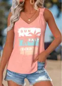 Modlily Dusty Pink Tummy Coverage Tropical Plants Print Tank Top - XXL