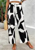 Modlily Black Soft Geometric Print Wide Leg Elastic Waist Pants - S