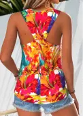 Modlily Multi Color Tropical Plants Print Sleeveless Tank Top - M
