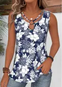 Modlily Navy Tummy Coverage Floral Print Sleeveless Tank Top - XXL