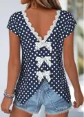 Modlily Navy Tummy Coverage Polka Dot Short Sleeve T Shirt - XXL
