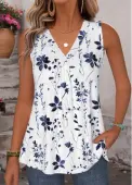 Modlily White Tummy Coverage Floral Print Sleeveless Tank Top - M
