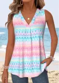 Modlily Multi Color Tummy Coverage Geometric Print Sleeveless Tank Top - S