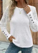 Modlily White Patchwork Long Sleeve Round Neck T Shirt - XL
