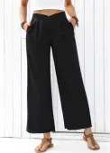 Modlily Black Flowy Wide Leg Elastic Waist High Waisted Pants - L