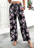 Modlily Black Floral Print Wide Leg Elastic Waist Pants - XL