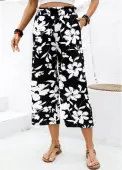 Modlily Black Soft Floral Print Wide Leg Elastic Waist Pants - XL