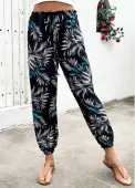 Modlily Black Plants Print Jogger Elastic Waist High Waisted Pants - S