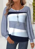 Modlily Blue Tummy Coverage Geometric Print Long Sleeve T Shirt - M
