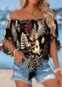 Modlily Multi Color Tie Plants Print Half Sleeve Blouse - M