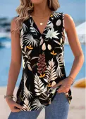Modlily Multi Color Leaf Print Sleeveless V Neck Tank Top - XXL