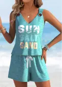 Modlily Mint Green Letter Print Sleeveless Tank Top and Shorts - S