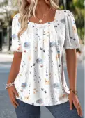 Modlily White Tummy Coverage Ditsy Floral Print T Shirt - S