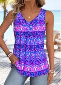 Modlily Multi Color Tummy Coverage Tribal Print Sleeveless Tank Top - S