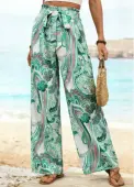 Modlily Green Floral Print Belted Wide Leg Elastic Waist Pants - XL