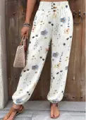 Modlily White Flowy Floral Print Jogger Elastic Waist Pants - XXL