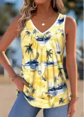 Modlily Ginger Tummy Coverage Tropical Plants Print Sleeveless Tank Top - S